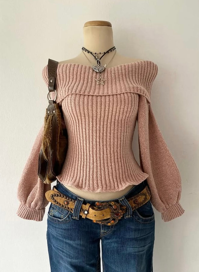 Off shoulder sweater -rosewood