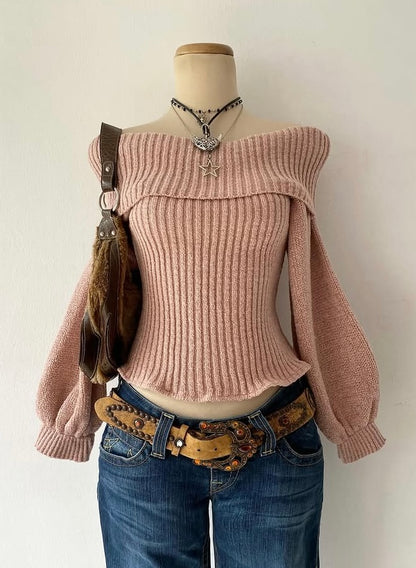 Off shoulder sweater -rosewood