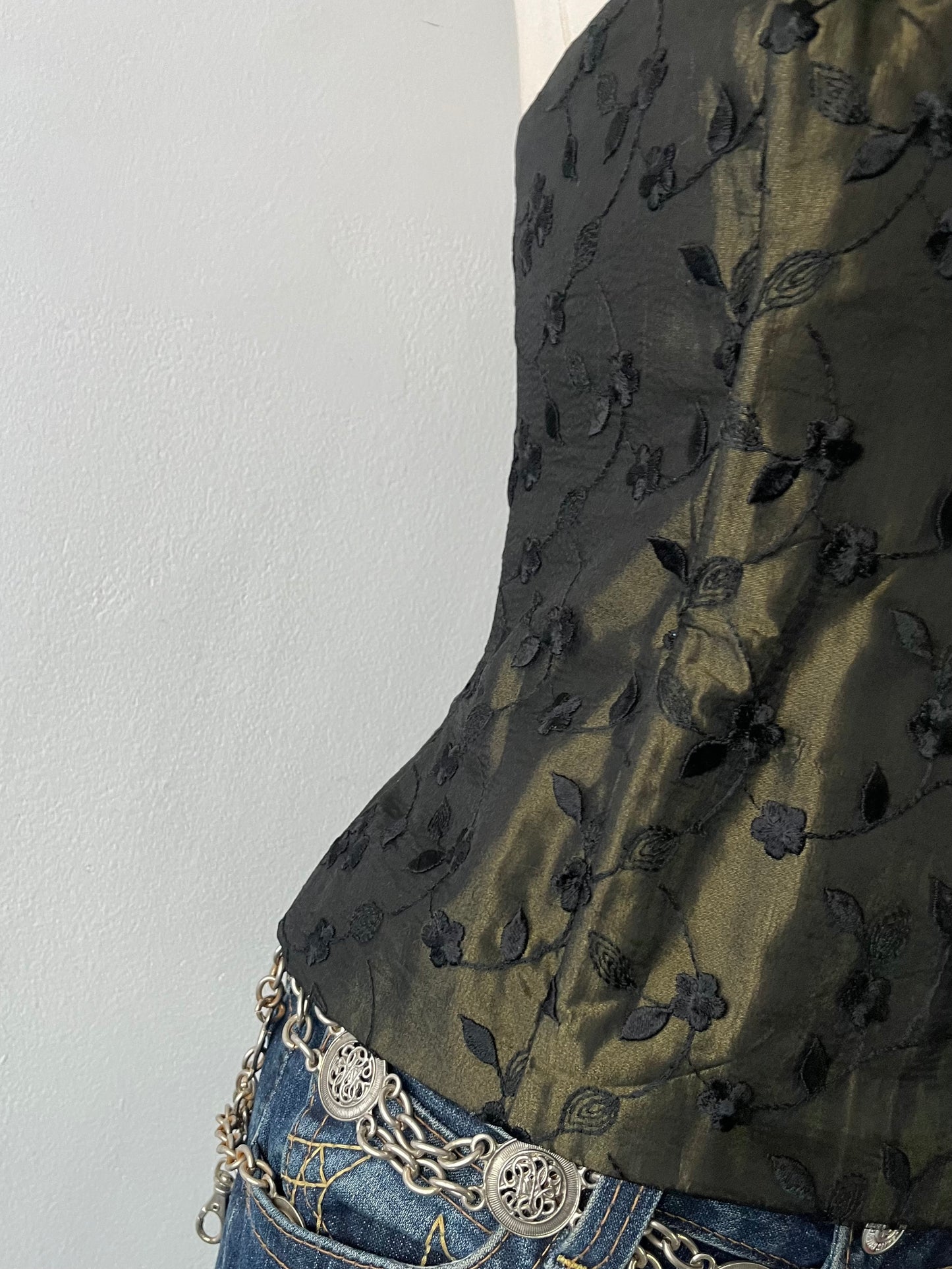 Midnight green corset with floral designs