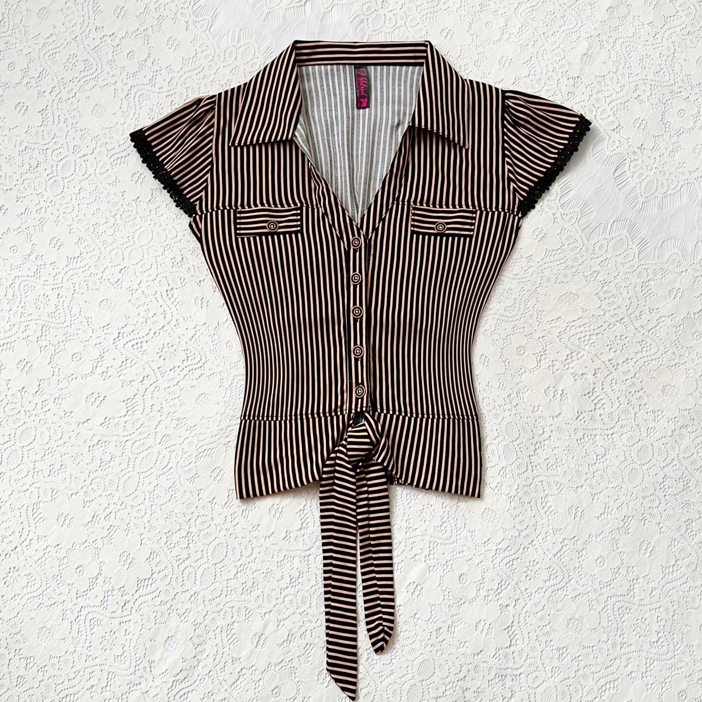 Striped top with bow