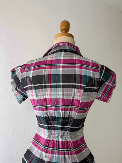 Plaid blouse with belt