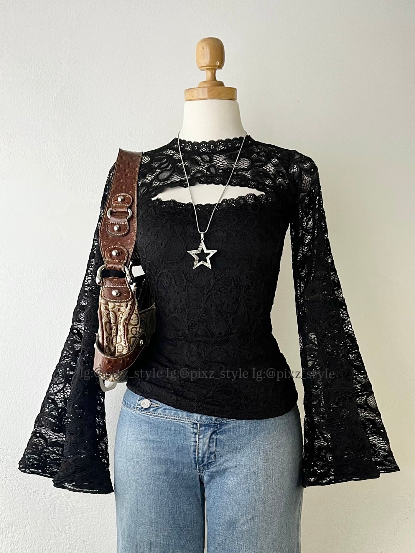 Black lace top with wide sleeves