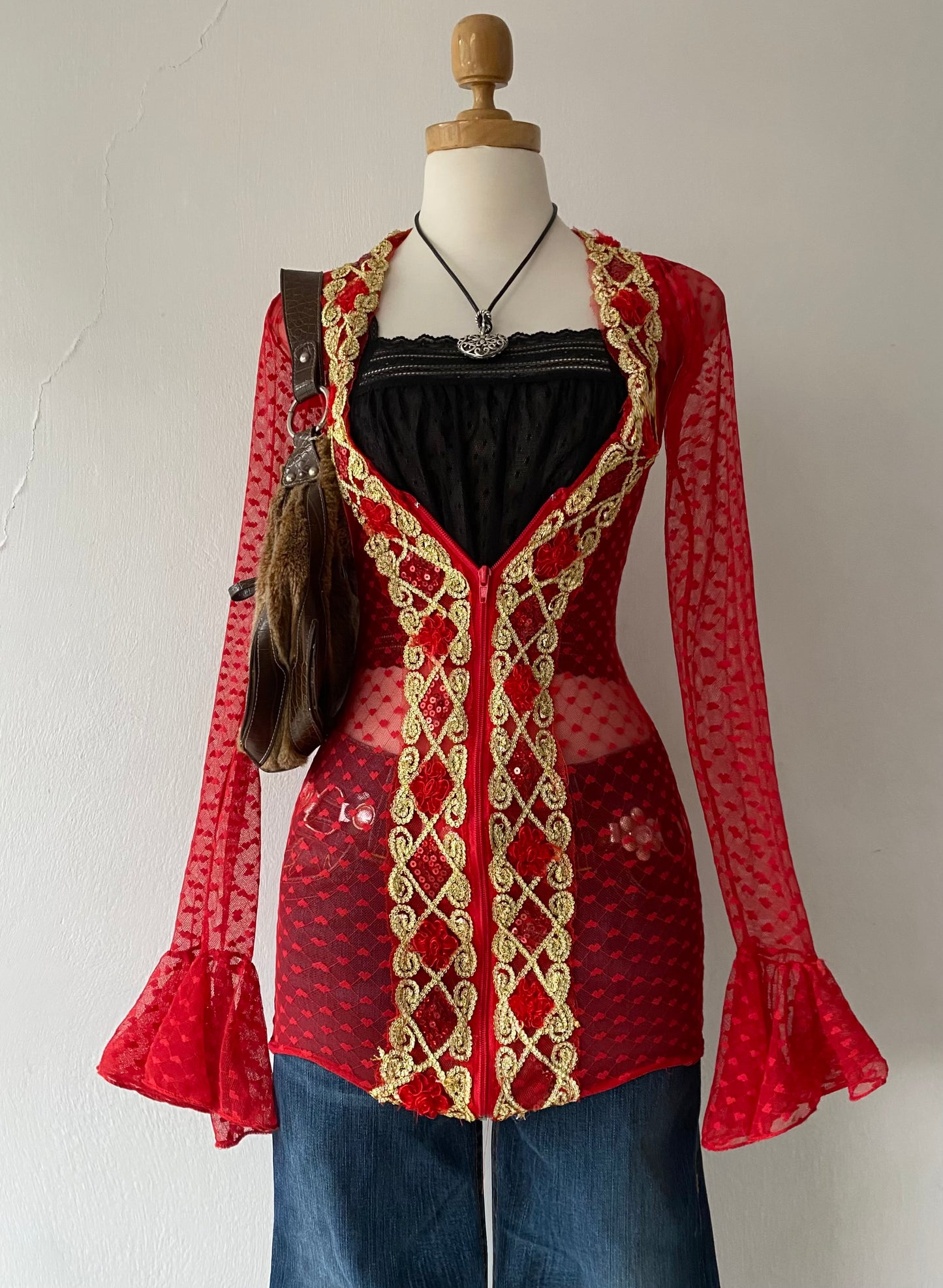 long red lace blouse