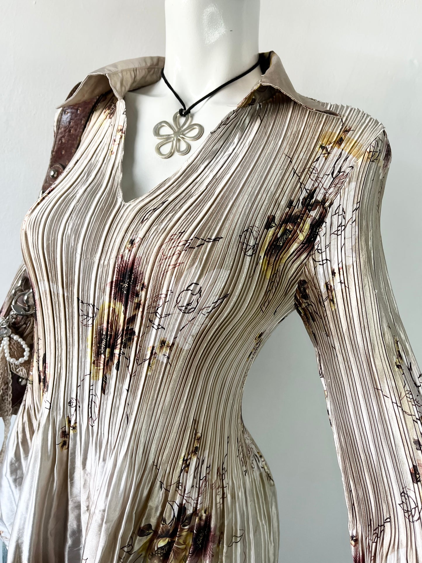 Floral satin silk blouse- size M