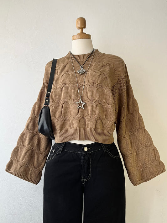 Wide-sleeved braided design sweater