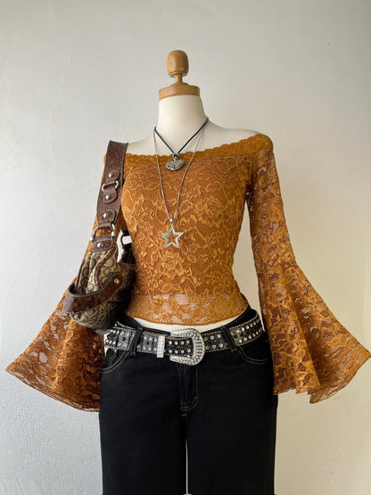 Off shoulder lace top with wide sleeves