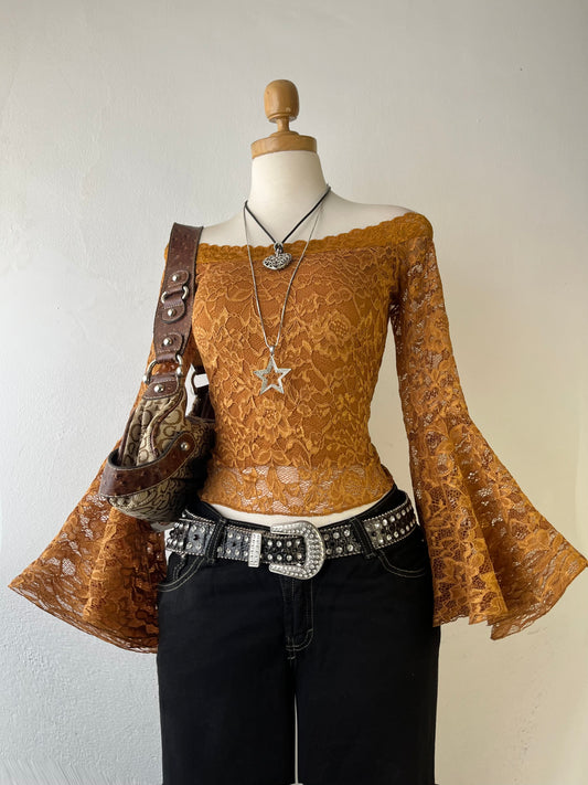 Off shoulder lace top with wide sleeves