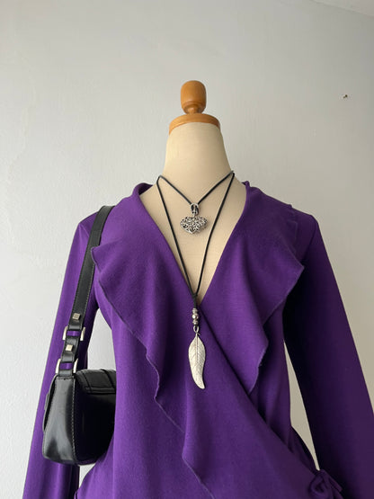 Purple wrap blouse with crossover design
