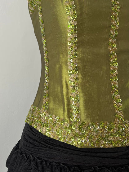 Iridescent corset with rhinestone embroidery