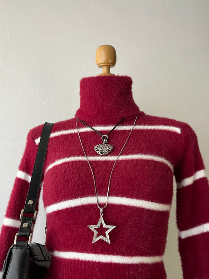 Burgundy striped turtleneck