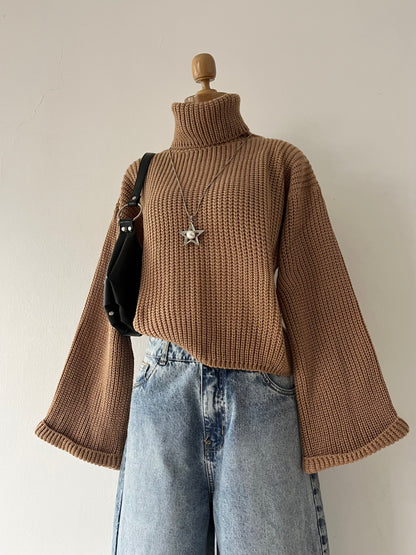 high-neck sweater with wide sleeves