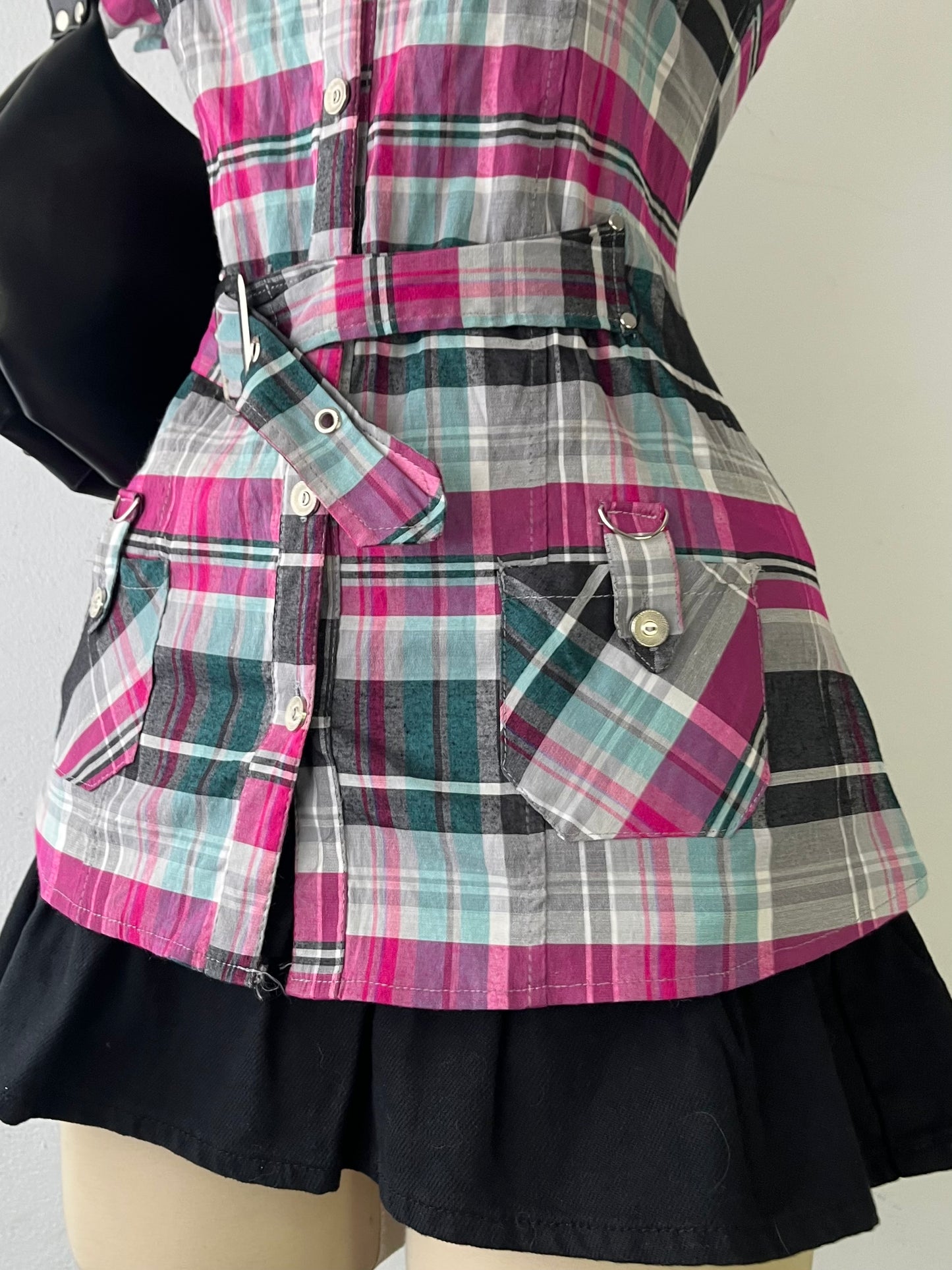 Plaid blouse with belt