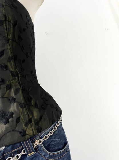 Midnight green corset with floral designs