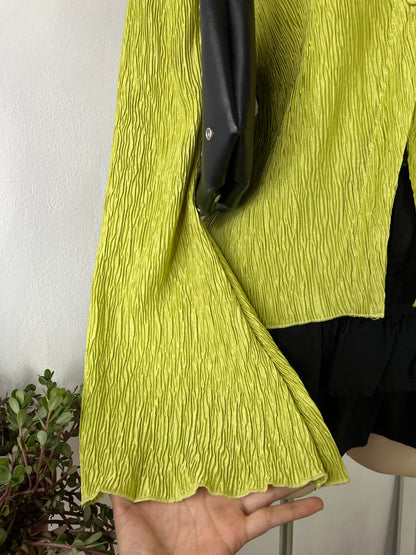 Lime green blouse with super flared sleeves