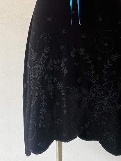 Strapless black dress with light blue bow