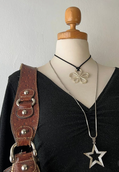 Bell-sleeved top with silver sparkles