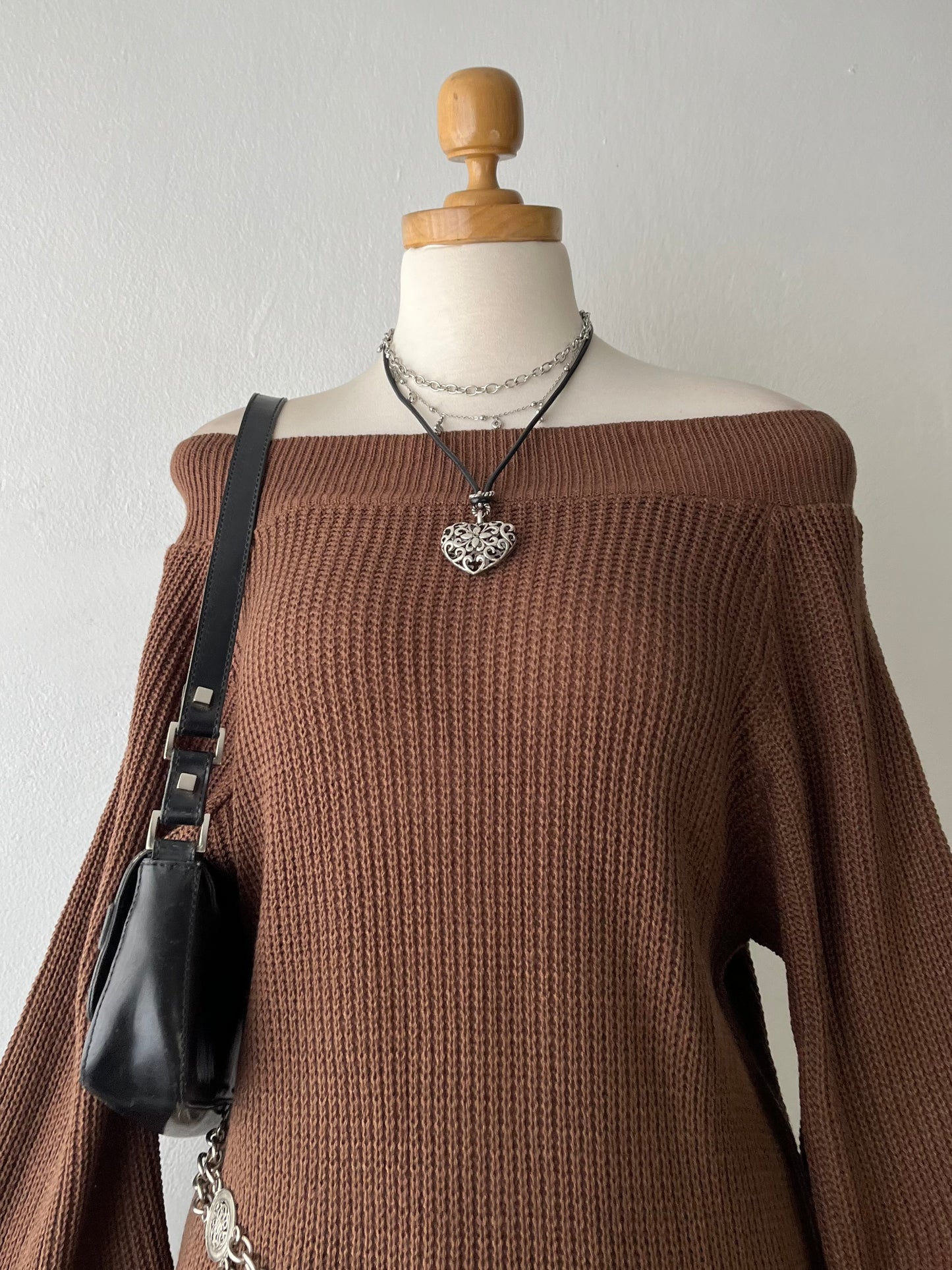 Brown off-the-shoulder sweater