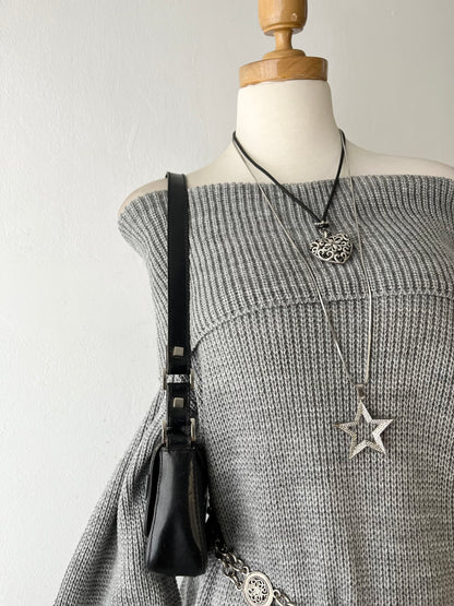 Off shoulder sweater with flared sleeves