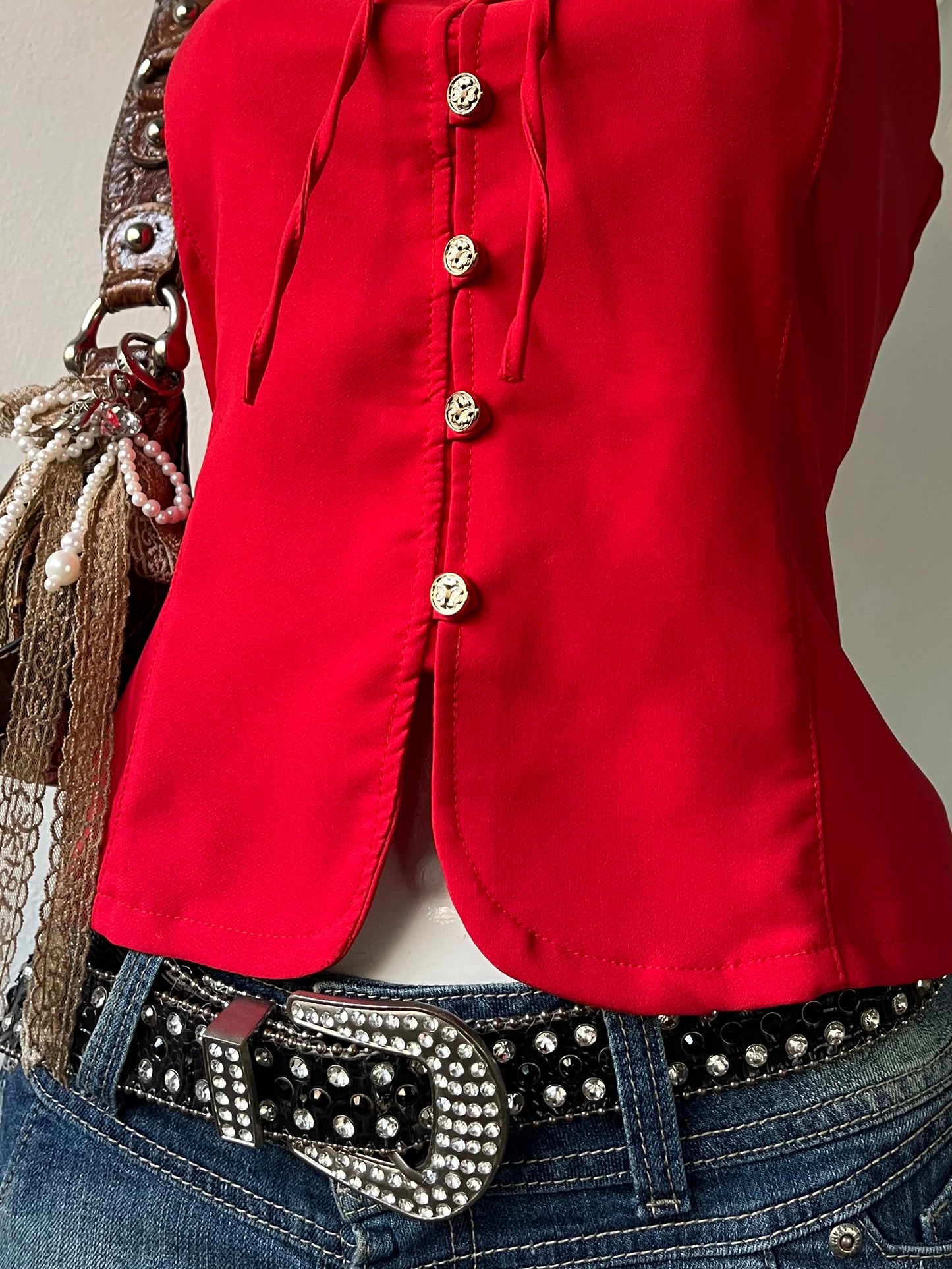 Top diseño oriental con lazo ajustable en la espalda