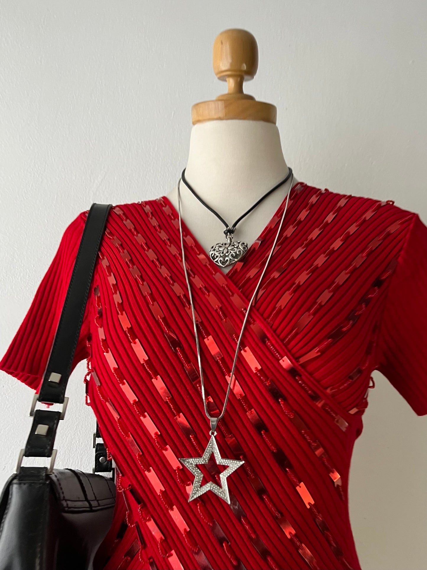 Red sequined wrap top