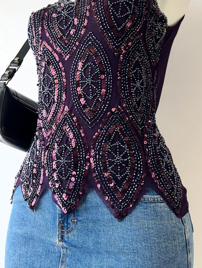 Purple sequin embroidery top