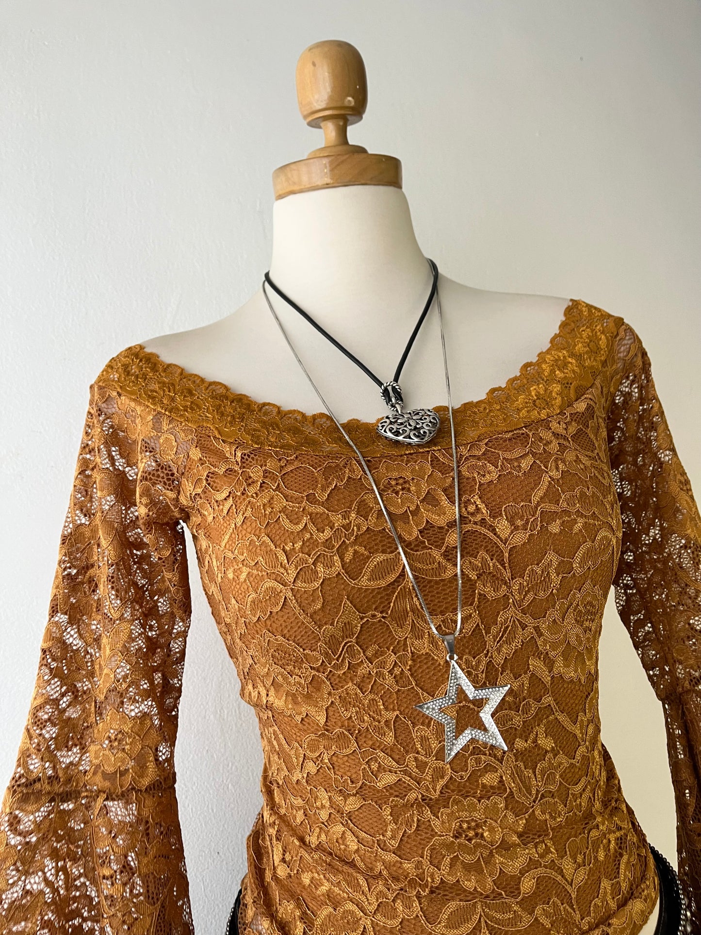 Off shoulder lace top with wide sleeves