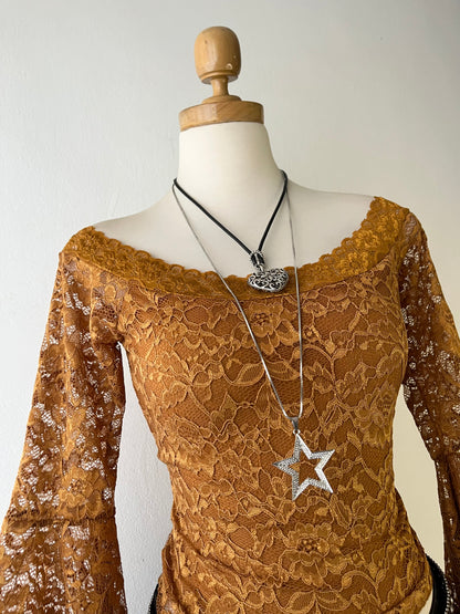 Off shoulder lace top with wide sleeves