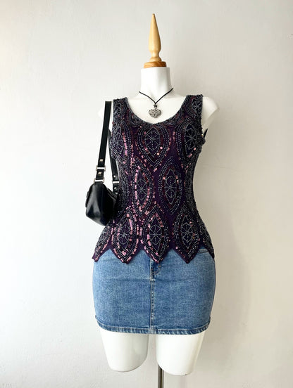 Purple sequin embroidery top