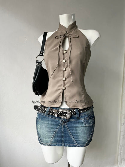 Top diseño oriental con lazo ajustable en la espalda