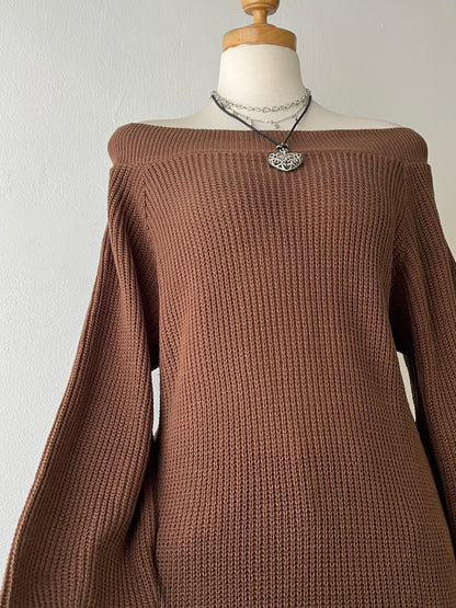 Brown off-the-shoulder sweater