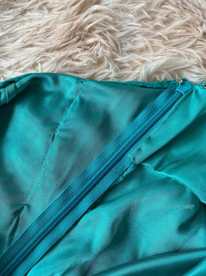 Turquoise silk dress with sequins