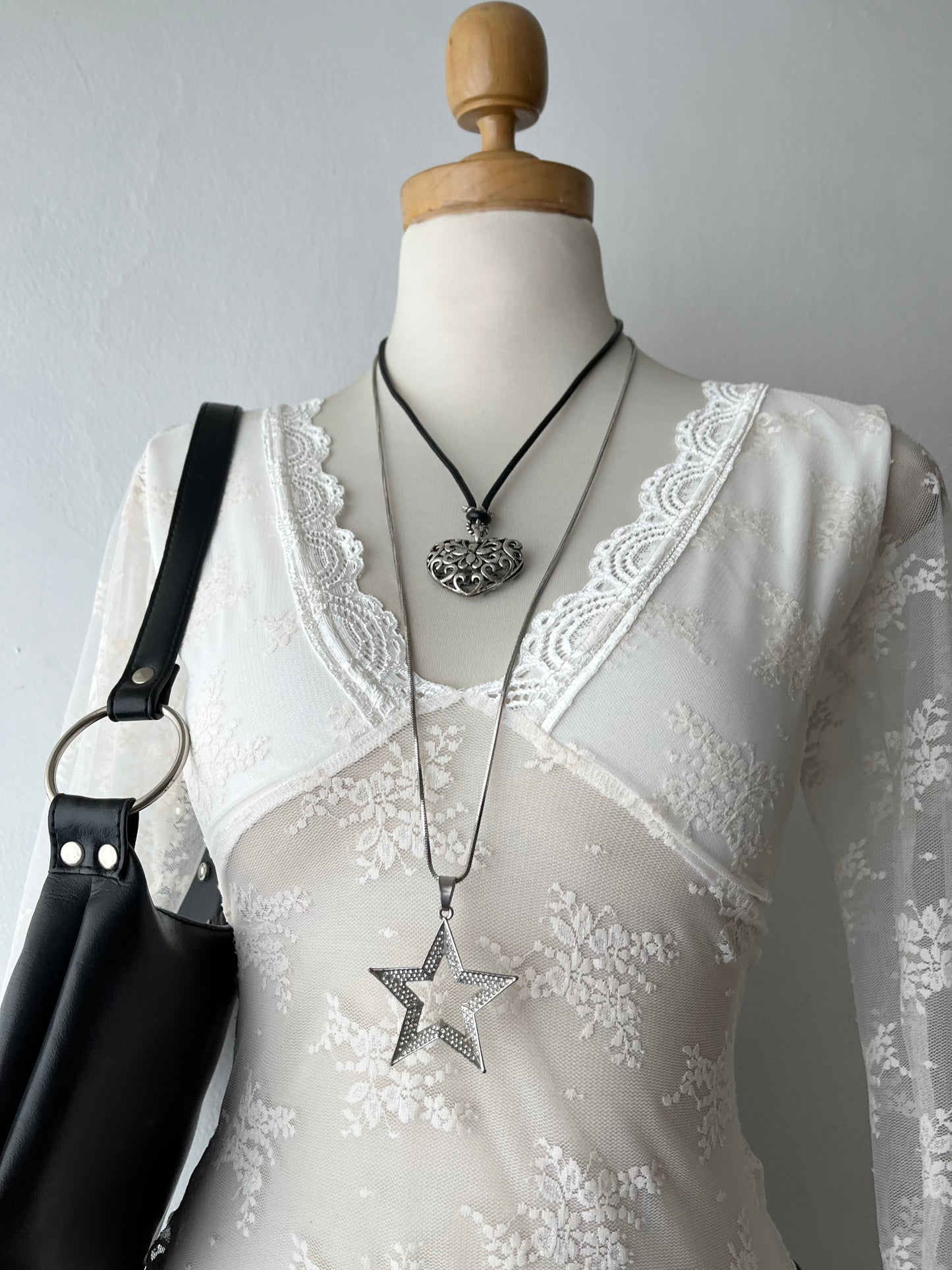 White lace top with flared sleeves