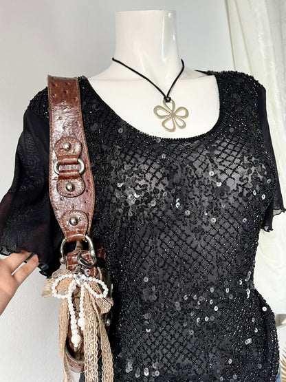 Noir mesh top with sequins and rhinestones
