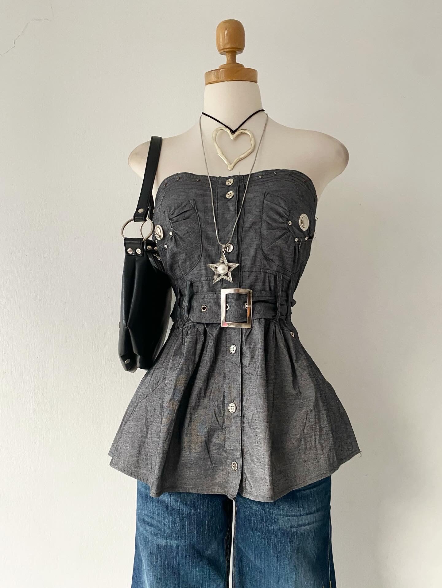 Gray grunge top with belt