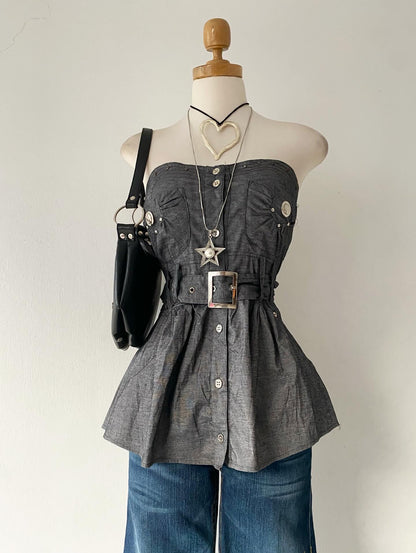 Gray grunge top with belt