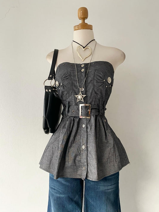 Gray grunge top with belt