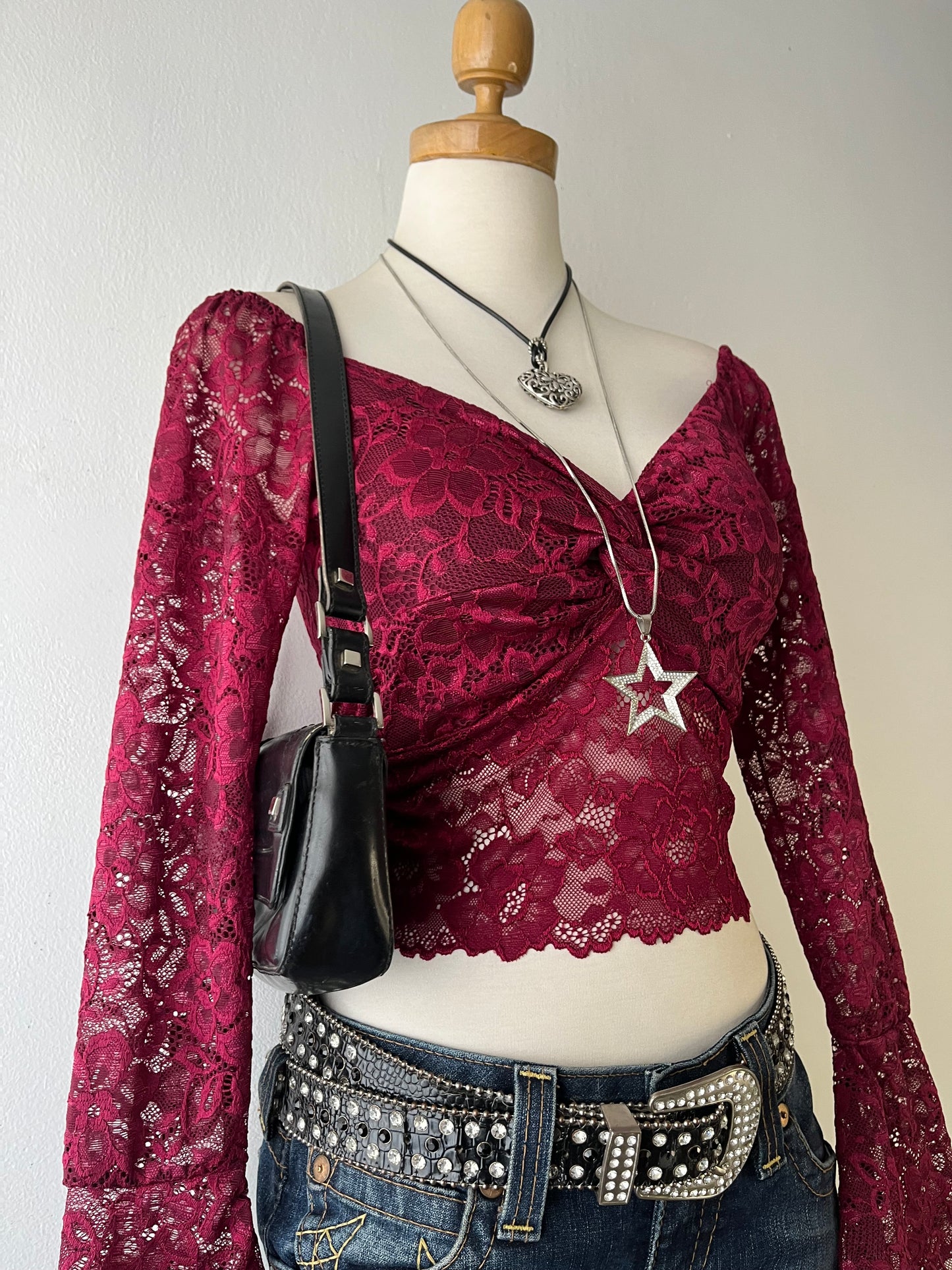 Lace top with flared sleeves