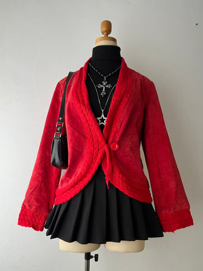 Cable knit and leather suede jacket