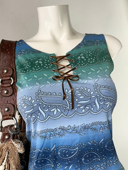 Y2K boho style top with adjustable bow