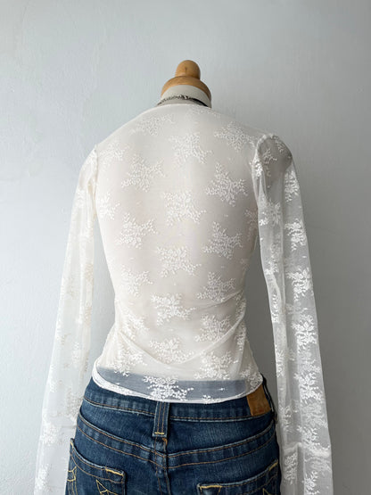 White lace top with flared sleeves