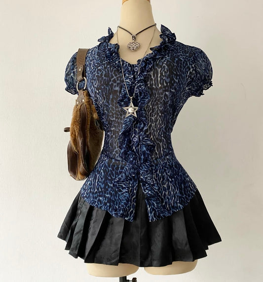Cheetah print blouse with bow on the back
