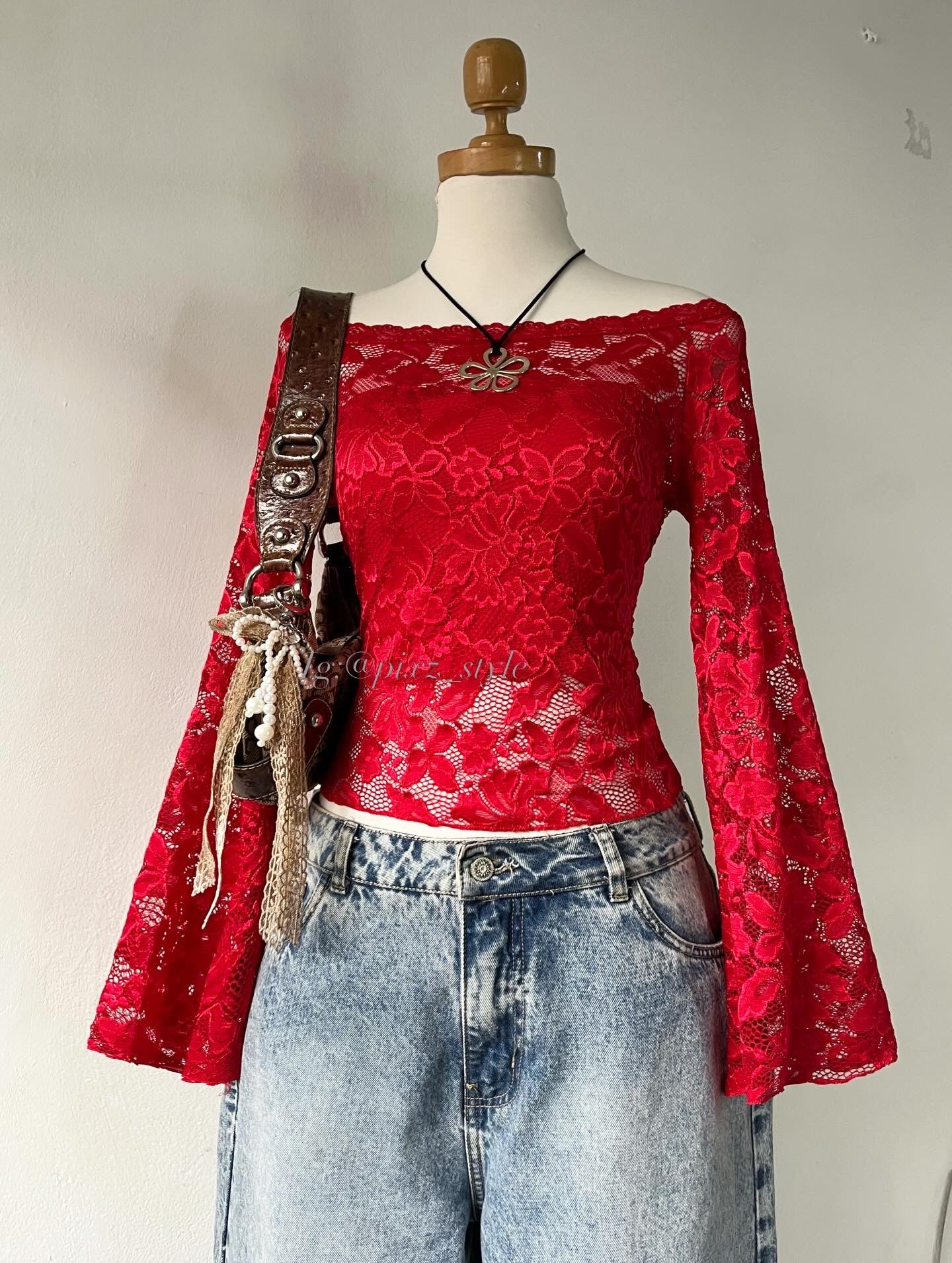 Off shoulder lace top with wide sleeves
