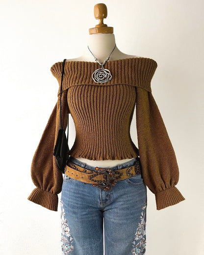 Camel off-shoulder sweater