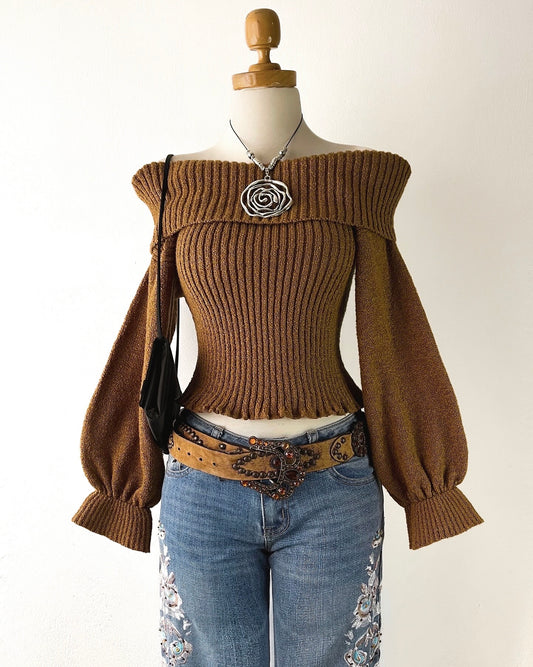 Camel off-shoulder sweater