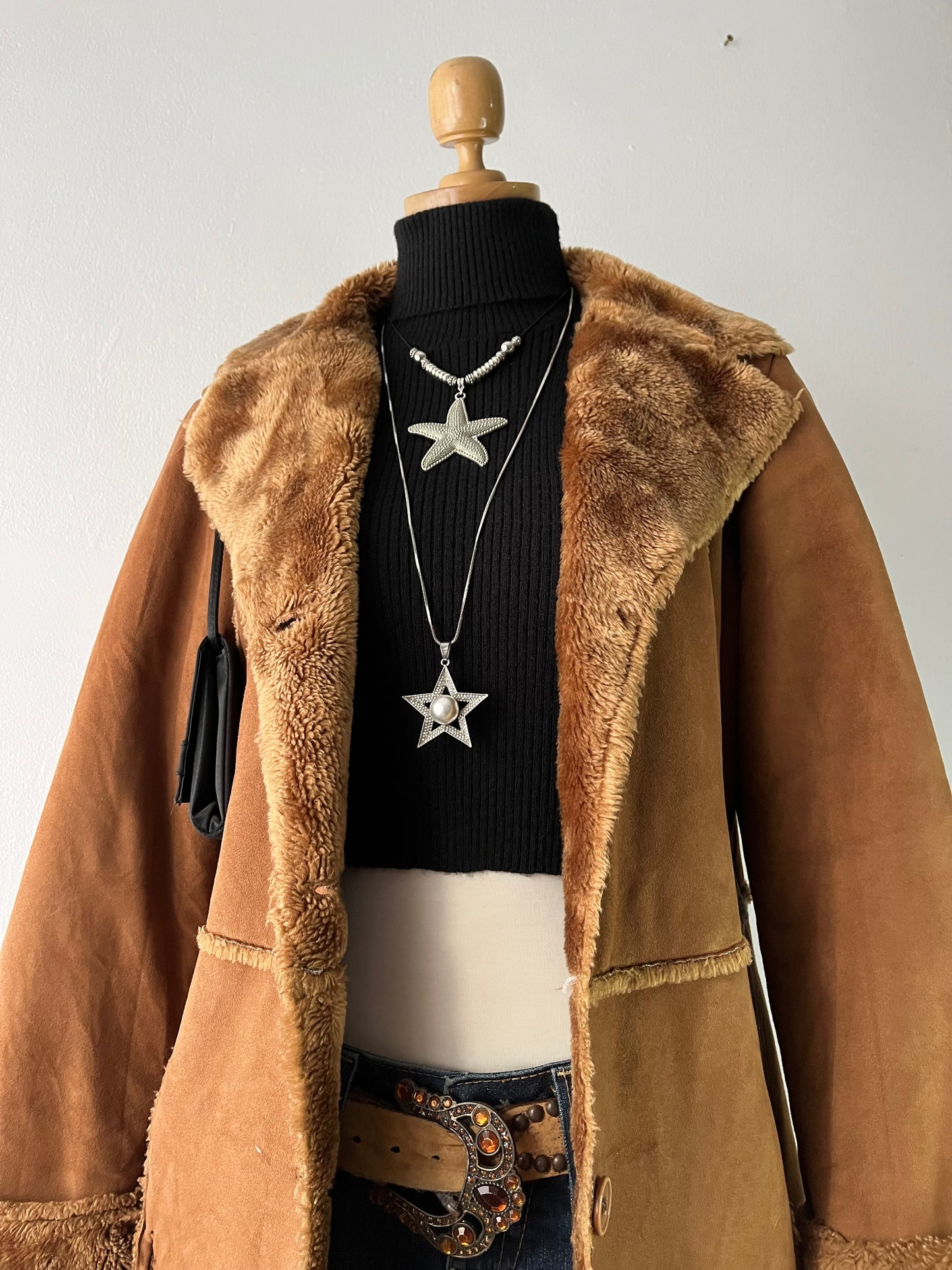 Long camel coat with warm inner lining