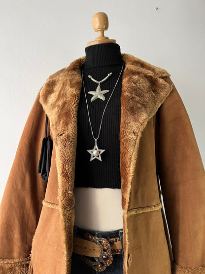 Long camel coat with warm inner lining