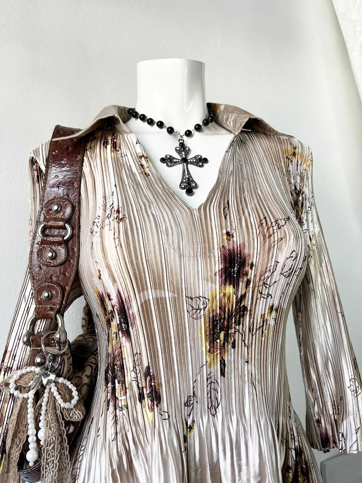 Floral satin silk blouse- size M