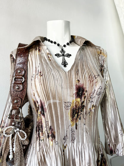 Floral satin silk blouse- size M