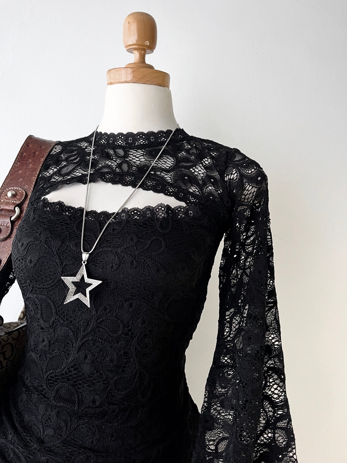 Black lace top with wide sleeves
