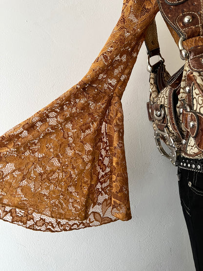 Off shoulder lace top with wide sleeves